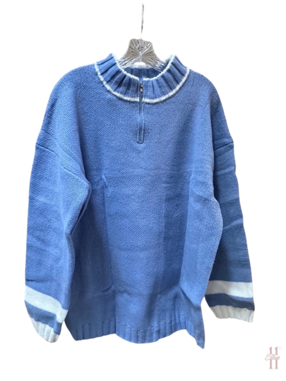 NEW Blue and White Half Zip Long Sleeve Sweater - Women's XL